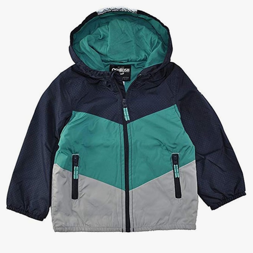 OshKosh B'gosh Navy Teal Gray Colorblock Hooded Jacket